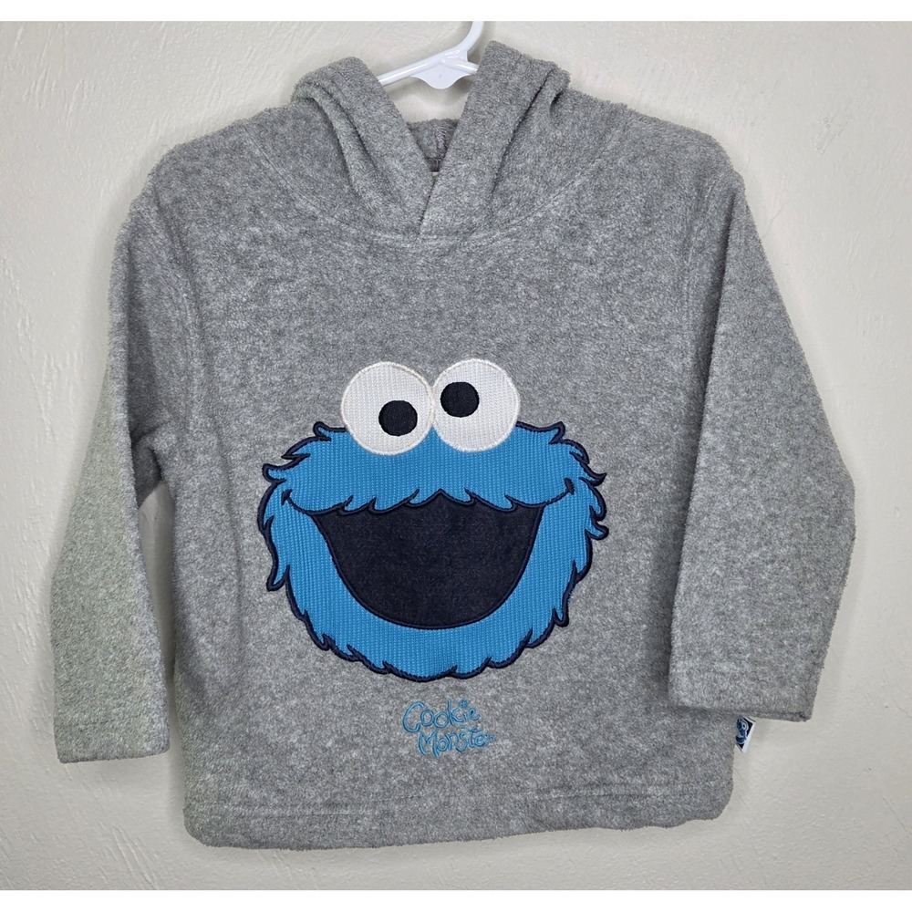 Vintage Cookie Monster Hoodie Size 2T Gray Long Sleeve Pullover Sesame Street